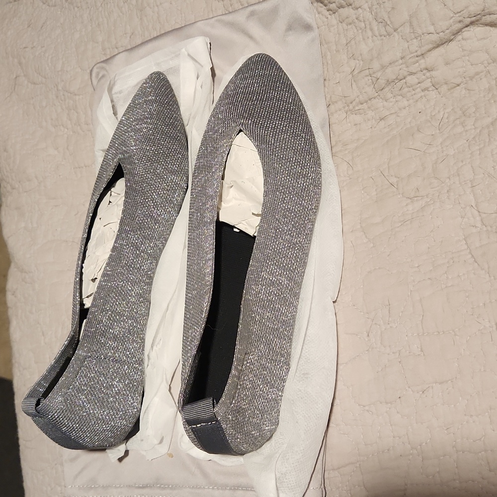 NWT Silver Pointed Toe Flats
